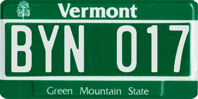 VT license plate BYN017
