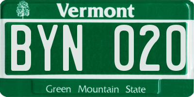 VT license plate BYN020