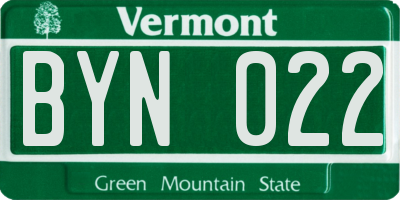 VT license plate BYN022