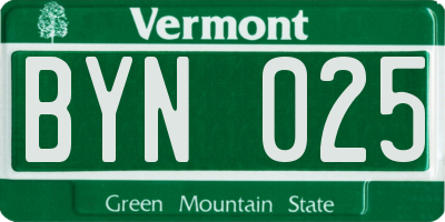 VT license plate BYN025