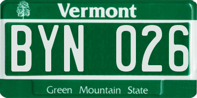 VT license plate BYN026