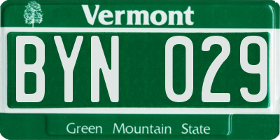 VT license plate BYN029