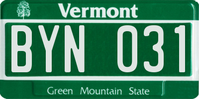 VT license plate BYN031