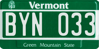 VT license plate BYN033