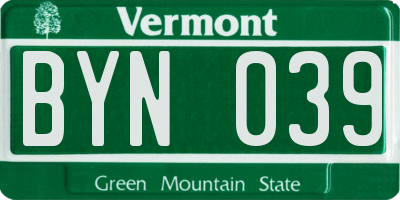 VT license plate BYN039