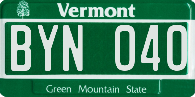 VT license plate BYN040