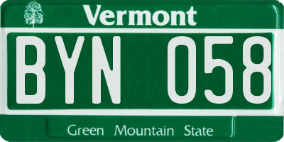 VT license plate BYN058