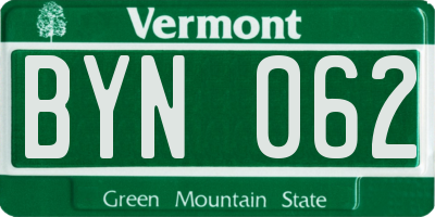 VT license plate BYN062