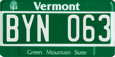 VT license plate BYN063