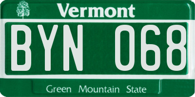 VT license plate BYN068