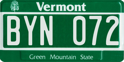 VT license plate BYN072