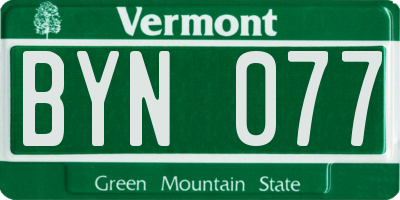 VT license plate BYN077