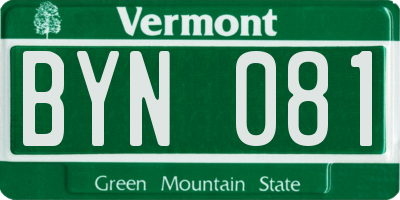 VT license plate BYN081
