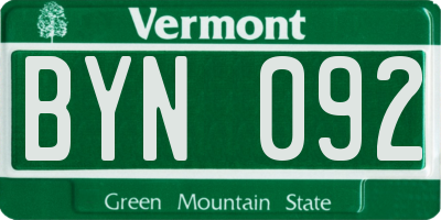 VT license plate BYN092