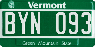 VT license plate BYN093