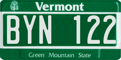 VT license plate BYN122