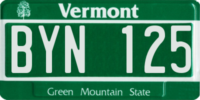 VT license plate BYN125
