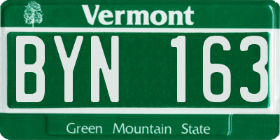 VT license plate BYN163