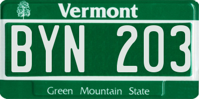 VT license plate BYN203