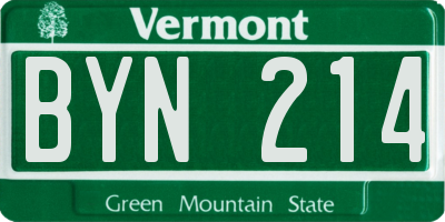 VT license plate BYN214