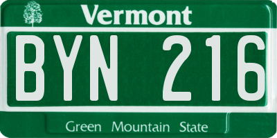 VT license plate BYN216