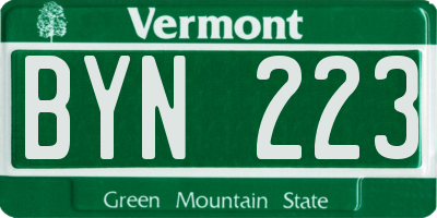 VT license plate BYN223