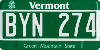 VT license plate BYN274