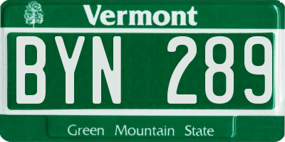VT license plate BYN289