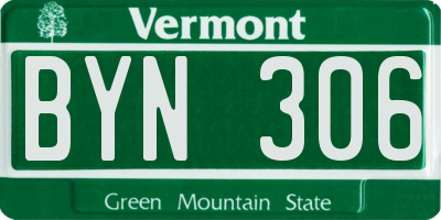 VT license plate BYN306