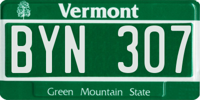 VT license plate BYN307