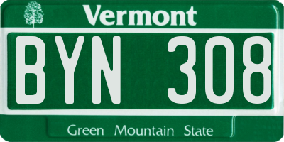 VT license plate BYN308
