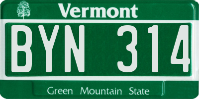 VT license plate BYN314