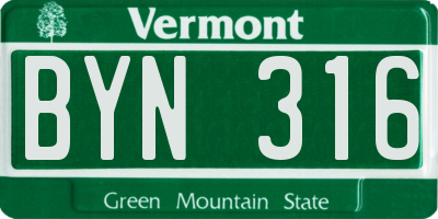 VT license plate BYN316