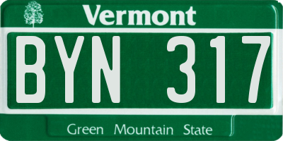 VT license plate BYN317