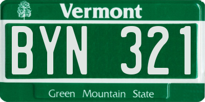 VT license plate BYN321