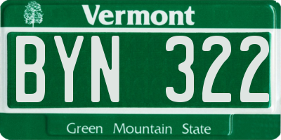 VT license plate BYN322