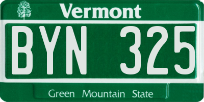 VT license plate BYN325