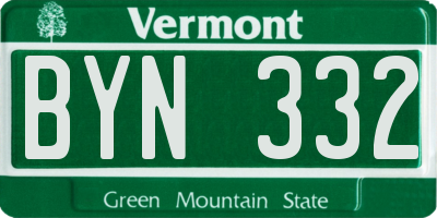 VT license plate BYN332