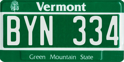 VT license plate BYN334