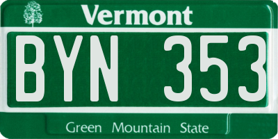VT license plate BYN353