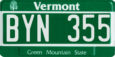 VT license plate BYN355