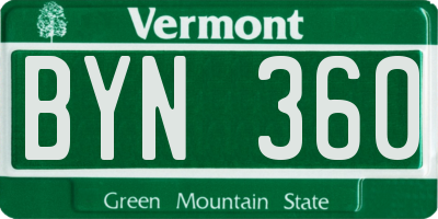 VT license plate BYN360