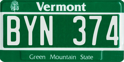 VT license plate BYN374