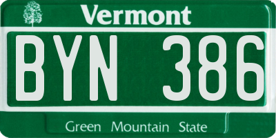 VT license plate BYN386