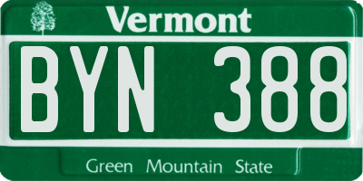 VT license plate BYN388