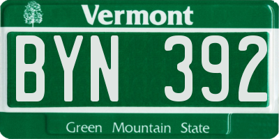 VT license plate BYN392