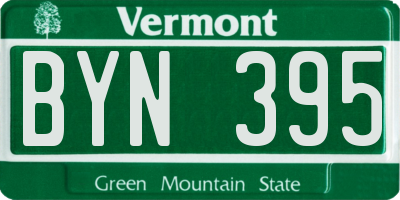 VT license plate BYN395