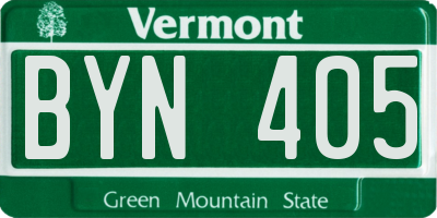 VT license plate BYN405
