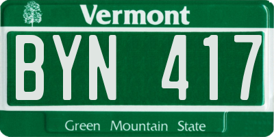 VT license plate BYN417
