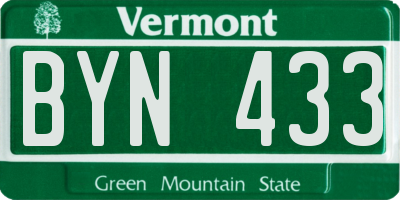 VT license plate BYN433